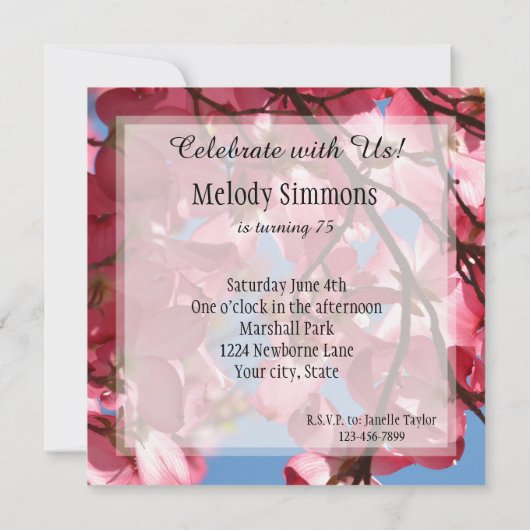 ピンクドッグウッド花誕生日 招待状 (裏面)