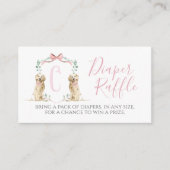 ピンクドッグガール赤ちゃんシャワーおむつラッフル エンクロージャーカード (正面)