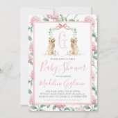 ピンクドッグガール赤ちゃんシャワーフローラ名門私立校風の南部 招待状 (正面)