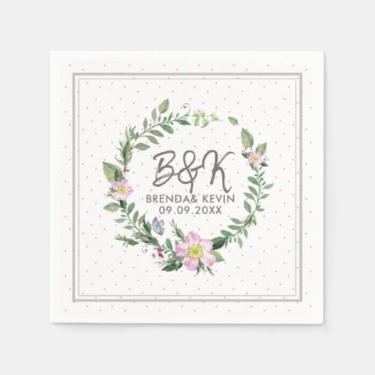 ピンクドッグバラウォーター色リース スタンダードカクテルナプキン (正面)