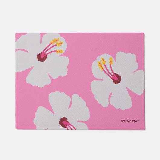 ピンクドッグフードマットのハイビスカス ドアマット (正面)