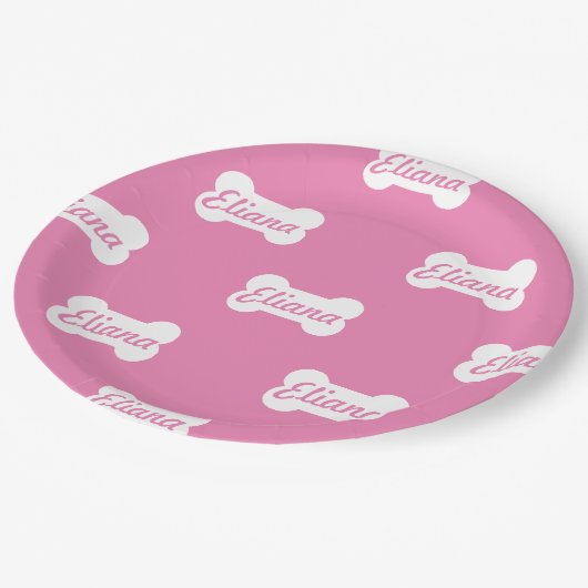 ピンクドッグボーンカスタム文字 ペーパープレート (アングル)