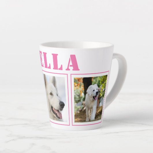 ピンクドッグ3フォトコラージュ(名前あり) カフェラテマグ (右アングル)