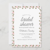 ピンクドットのコンフェッティゴールド縁取りのブライズシャワー 招待状 (正面)
