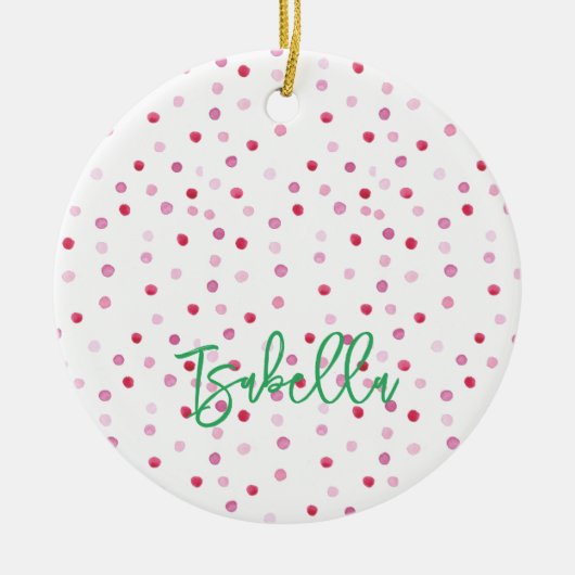 ピンクドットアーティザンウォーターカラー名緑名門私立校風の セラミックオーナメント (正面)