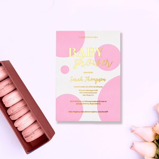 ピンクドットカスタムズベビーシャワーゴールドフォイルモダン 箔シーズンカード