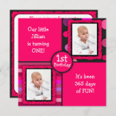 ピンクドットガールズファースト誕生日フォト招待状 招待状 (正面/裏面)