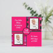 ピンクドットガールズファースト誕生日フォト招待状 招待状 (スタンド正面)