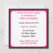 ピンクドットガールズファースト誕生日フォト招待状 招待状 (裏面)