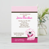 ピンクドットパピードッグベビーガールシャワー5x7 招待状 (スタンド正面)
