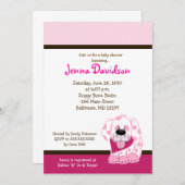 ピンクドットパピードッグベビーガールシャワー5x7 招待状 (正面/裏面)