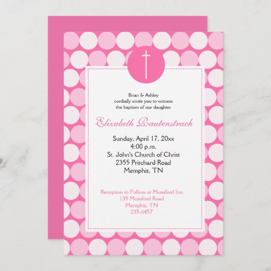 ピンクドットモダンフォトバプテスマ招待状 招待状 (正面/裏面)