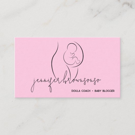 ピンクドミニマルウラユニーク誕生コーチ妊娠中 名刺 (正面)