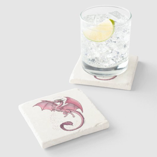 ピンクドラゴンの春自然ファンタジーアート ストーンコースター (横)