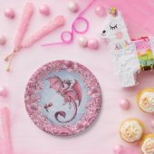 ピンクドラゴンの春自然ファンタジーアート ペーパープレート (パーティー)