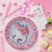ピンクドラゴンの春自然ファンタジーアート ペーパープレート (パーティー)
