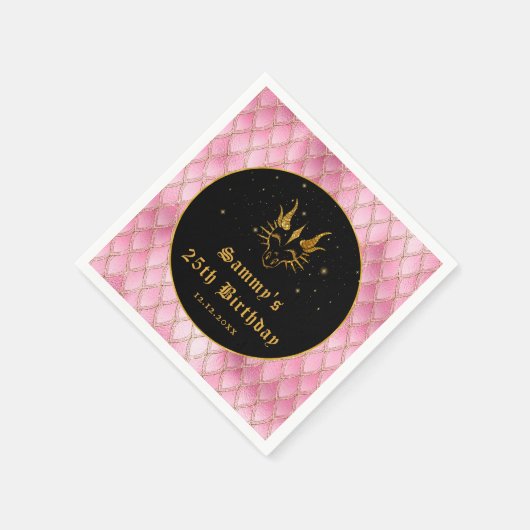 ピンクドラゴンはかりで測金ゴールドフェイクグリッター誕生日 スタンダードカクテルナプキン (角)