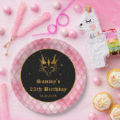 ピンクドラゴンはかりで測金ゴールドフェイクグリッター誕生日 ペーパープレート (パーティー)