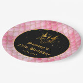 ピンクドラゴンはかりで測金ゴールドフェイクグリッター誕生日 ペーパープレート (アングル)