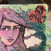 ピンクドラゴンアートかわいいドラゴンデザインギークガールアート ハートシール