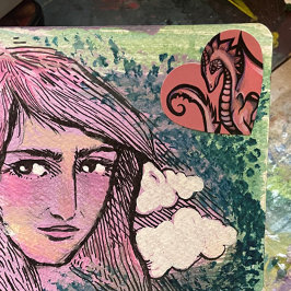 ピンクドラゴンアートかわいいドラゴンデザインギークガールアート ハートシール