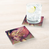 ピンクドラゴンウーマンファンタジーアート ガラスコースター (アングル)