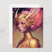 ピンクドラゴンウーマンファンタジーアート ポストカード (正面/裏面)