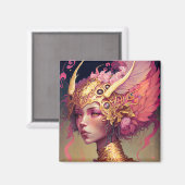 ピンクドラゴンウーマンファンタジーアート マグネット (正面/裏面)