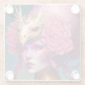 ピンクドラゴンスカル女性ファンタジーアート ガラスコースター (裏面)