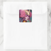 ピンクドラゴンスカル女性ファンタジーアート スクエアシール (バッグ)