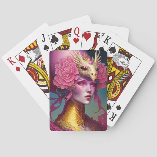 ピンクドラゴンスカル女性ファンタジーアート トランプ (裏面)