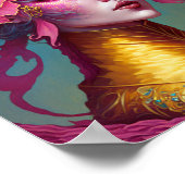 ピンクドラゴンスカル女性ファンタジーアート ポスター (角)