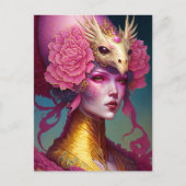 ピンクドラゴンスカル女性ファンタジーアート ポストカード (正面)