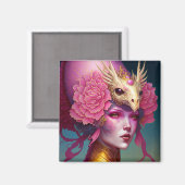 ピンクドラゴンスカル女性ファンタジーアート マグネット (正面/裏面)