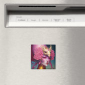 ピンクドラゴンスカル女性ファンタジーアート マグネット (インサイチュ (食洗機))