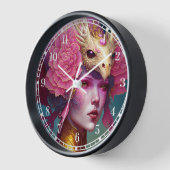 ピンクドラゴンスカル女性ファンタジーアート 壁時計 (傾斜)