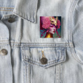 ピンクドラゴンスカル女性ファンタジーアート 缶バッジ (インサイチュ)