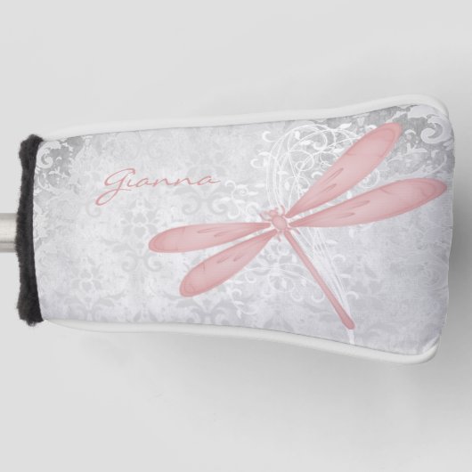 ピンクドラゴンフライパーソナライズされたゴルフヘッドカバー ゴルフヘッドカバー (正面)