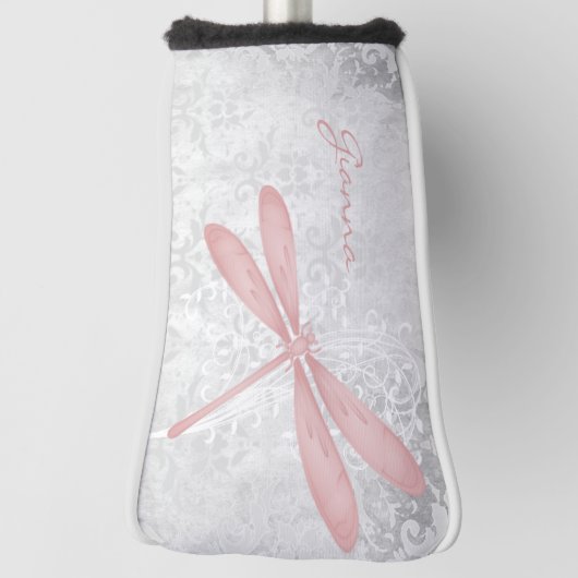 ピンクドラゴンフライパーソナライズされたゴルフヘッドカバー ゴルフヘッドカバー (回転90)