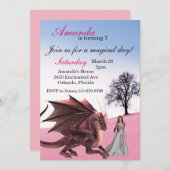 ピンクドラゴンプリンセスマジカルバースデーパーティー 招待状 (正面/裏面)