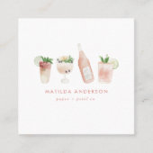 ピンクドリガーリーンクのカクテルワモダンイン水彩画 スクエア名刺 (正面)