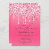 ピンクドリッピンググリッターガーリートレンディーシック誕生日 招待状 (正面/裏面)