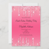 ピンクドリッピンググリッターグラムスウィート16誕生日 招待状 (正面)