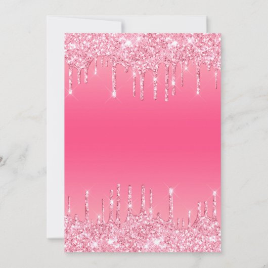 ピンクドリッピンググリッターグラムスウィート16誕生日 招待状 (裏面)