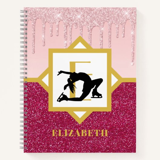ピンクドリッピンググリッター姿スケーターアイスダンサー ノートブック (正面)