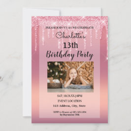 ピンクドリッピンググリッター招待状 招待状