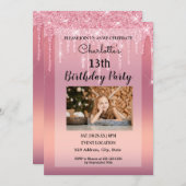 ピンクドリッピンググリッター招待状 招待状 (正面/裏面)