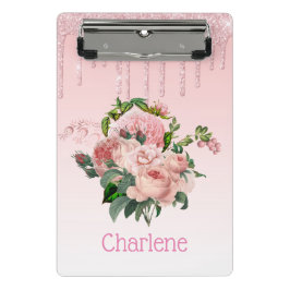ピンクドリッピンググリッター赤面ピンクフローラブーケ ミニクリップボード
