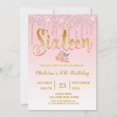 ピンクドリッピンググリッター |甘い16 招待状 (正面)