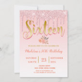 ピンクドリッピンググリッター |甘い16 招待状 (正面)